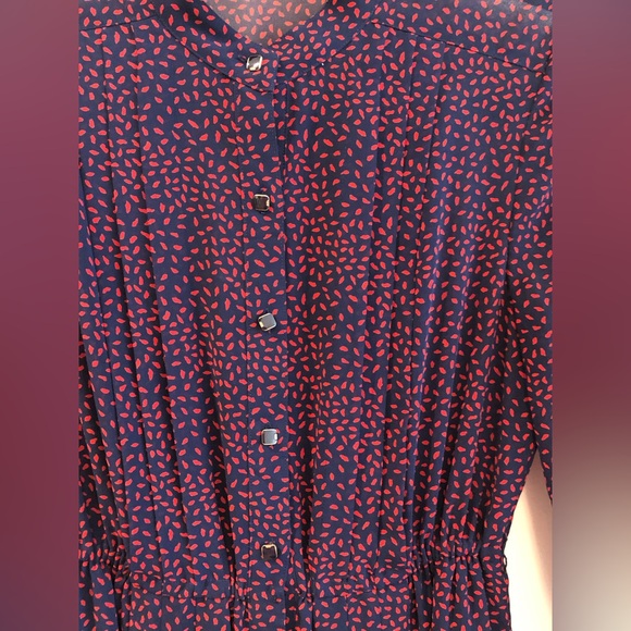 Vintage midi dress in blue with red dotted pattern - fits like Med - Picture 3 of 11